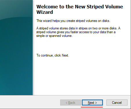 New Striped Volume Wizard
