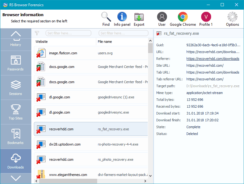 RS Browser Forensics - downloaded user files