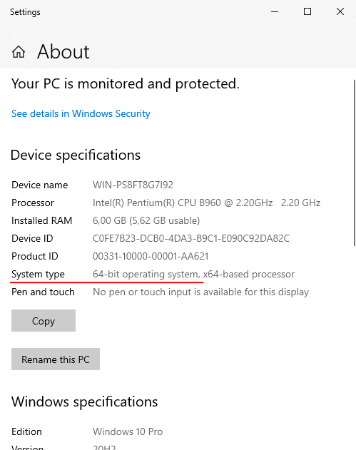 PC specifications