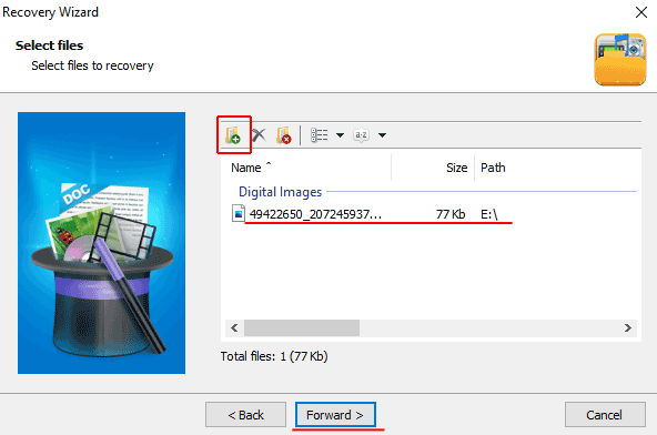Adding file for scan in RS File Repair