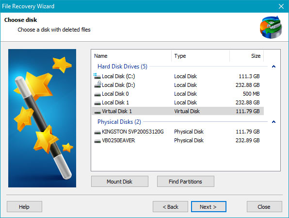 Choose Virtual Disk Image with RS Partition Recovery