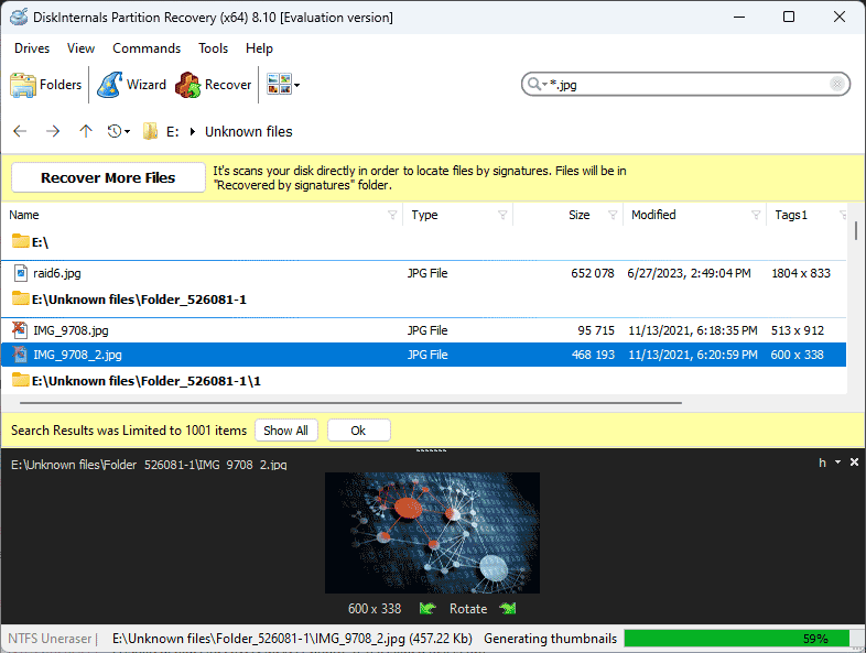 Screen of result DiskInternals Partition Recovery