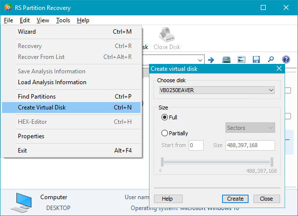 Create Virtual Disk Image with RS Partition Recovery