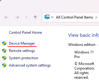 Opening the Device Manager
