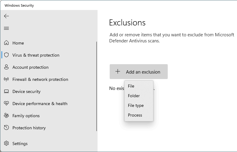 Defender Windows 11 exceptions