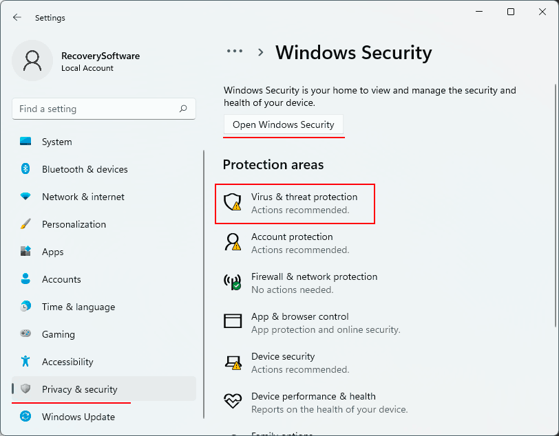 How to open Defender in Windows 11?