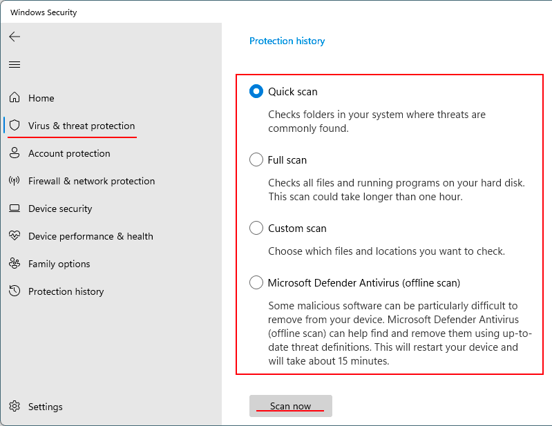 how to run defender windows 11 scan?