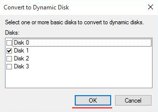 Choose the drives to add to Dynamic Disk
