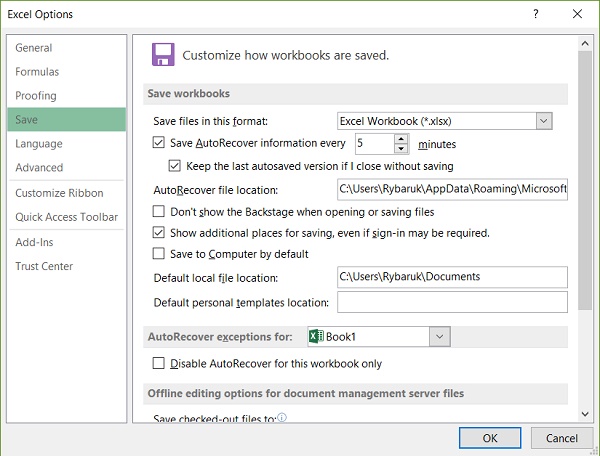 autorecover has been disabled for this session of excel mac