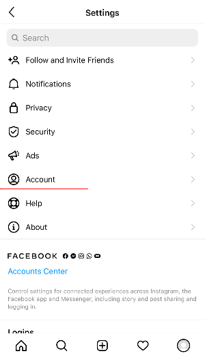 Opening Instagram account settings