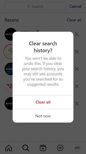 Clear search results in Instagram