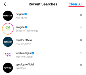 Clear search results in Instagram