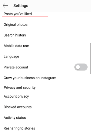 Posts you've liked in Instagram