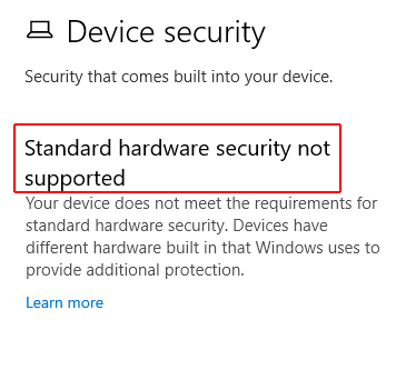 Standard hardware security is not supported