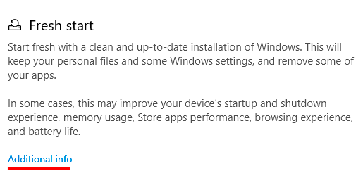 Fast Windows reinstalling with “Fresh Start” feature