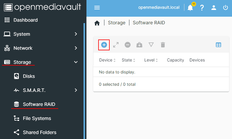 Creating storage in OpenMediaVault