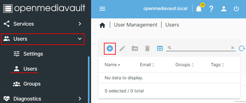Creating a NAS user in OpenMediaVault