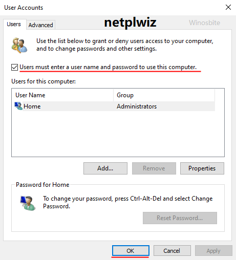 Disabling sign-in password in netplwiz