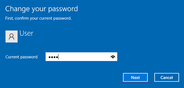Entering the current password
