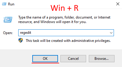 Entering the registry editor via Run menu