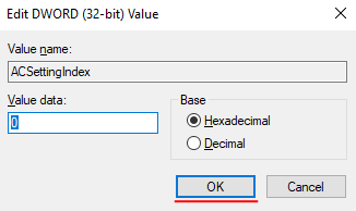 Setting the 0 value for ACSettingIndex