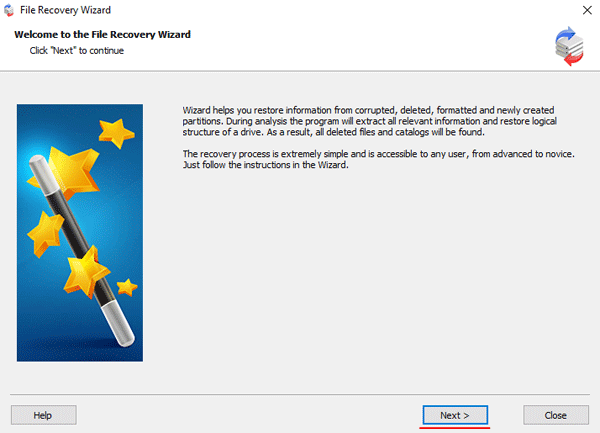 The File Recovery Wizard window