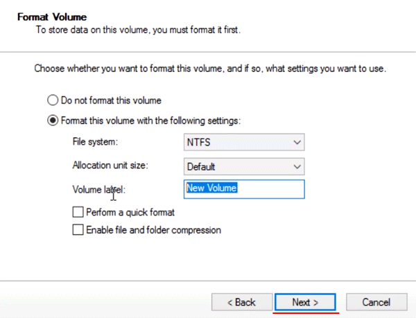 Choosing the file system for new striped volume