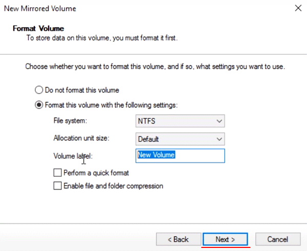 Choosing the file system to the new mirrored volume