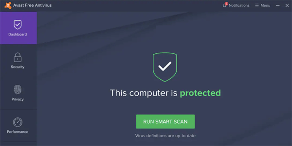 Avast main window