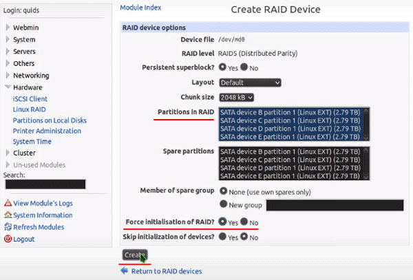 Adding the disks to RAID 6 array