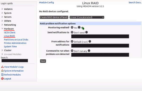 Choosing RAID menu