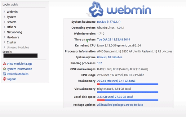 Webmin main window