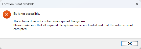 Your disk has RAW file system