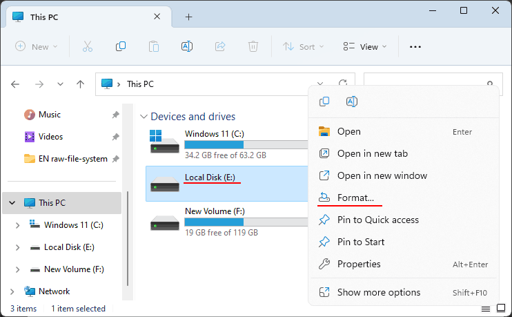 Your disk has RAW file system