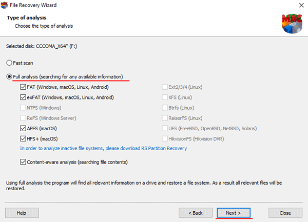 Choosing analysis type