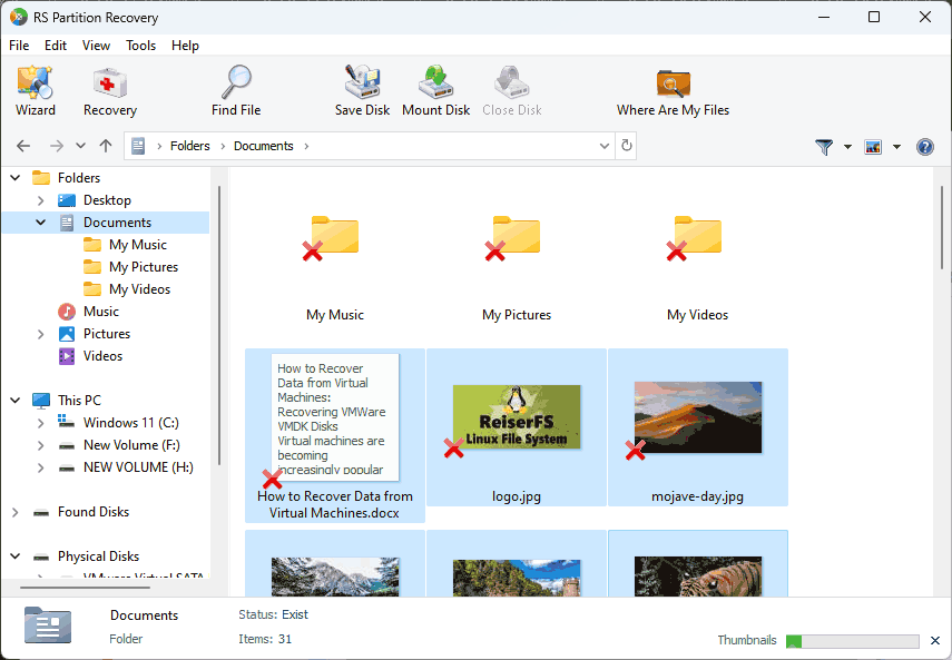 Selecting the files to recover