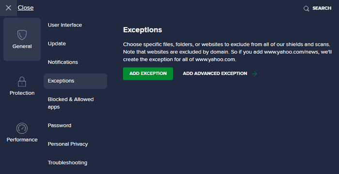 The Avast Exceptions