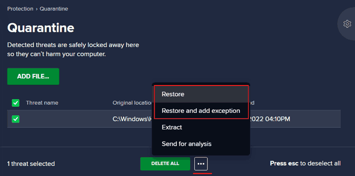 How to recover the files from the Avast quarantine