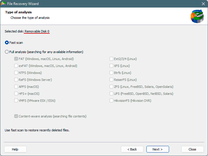 Recovery of files from a flash drive with the program RS Partition Recovery