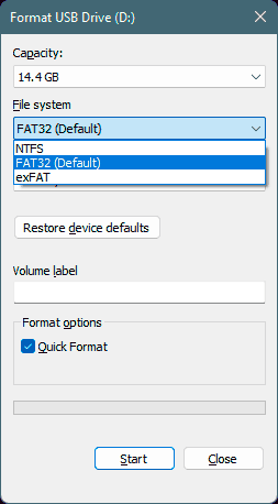 Formatting a flash drive