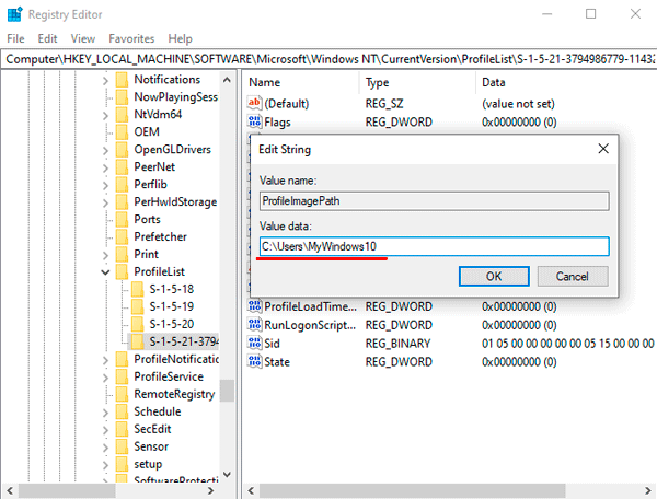 How to rename a user data folder in Windows 10