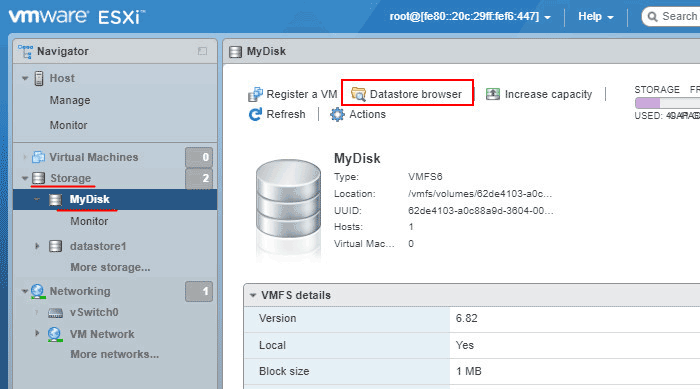 Where does VMWare vSphere ESXi store machine files