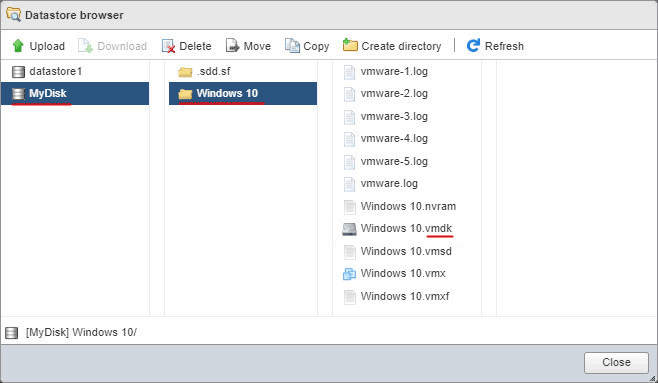 Where does VMWare vSphere ESXi store machine files