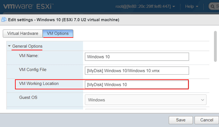 Where does VMWare vSphere ESXi store machine files