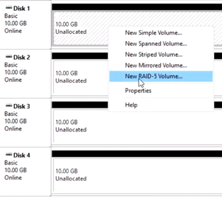 Create RAID-5 Volume button