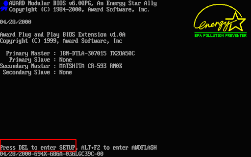 BIOS/UEFI entry key