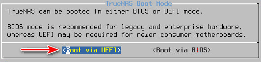 Installing TrueNAS in UEFI mode