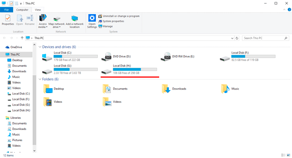 flash drive has unallocated space