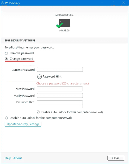 format wd passport with password