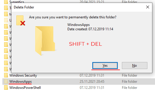 Deleting WindowsApps folder